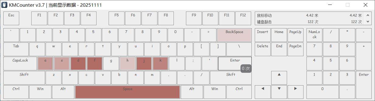 键盘热力图 KMCounter.v3.7 - 键盘鼠标使用统计工具  截图