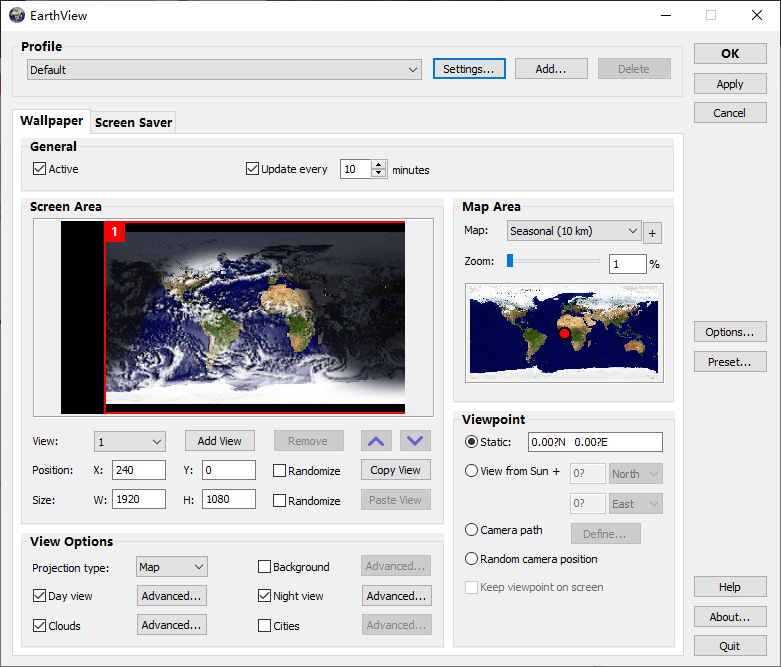 EarthView动态地球桌面壁纸屏保软件便携版7.13.16免费下载 支持4K超高清分辨率的地球实时美景展示工具 截图