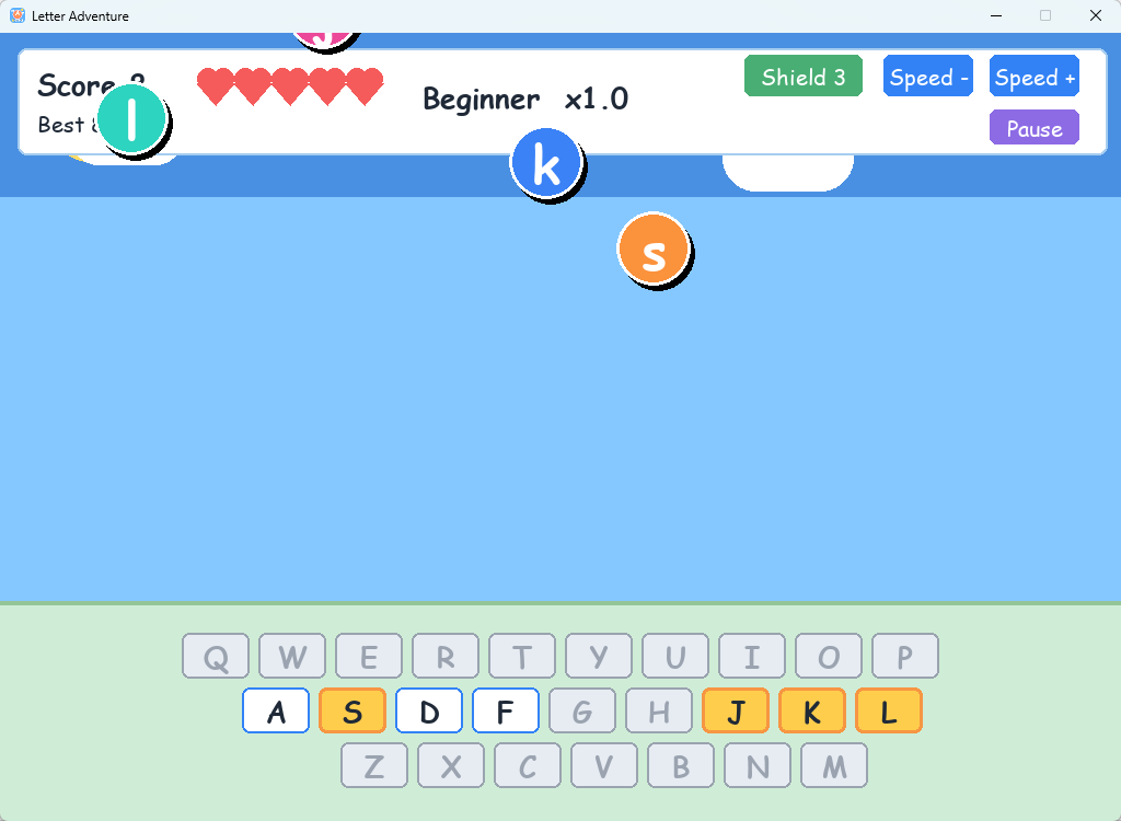 小孩键盘熟练字母大冒险 v1.0 绿色版 小学生启蒙打字练习游戏 截图