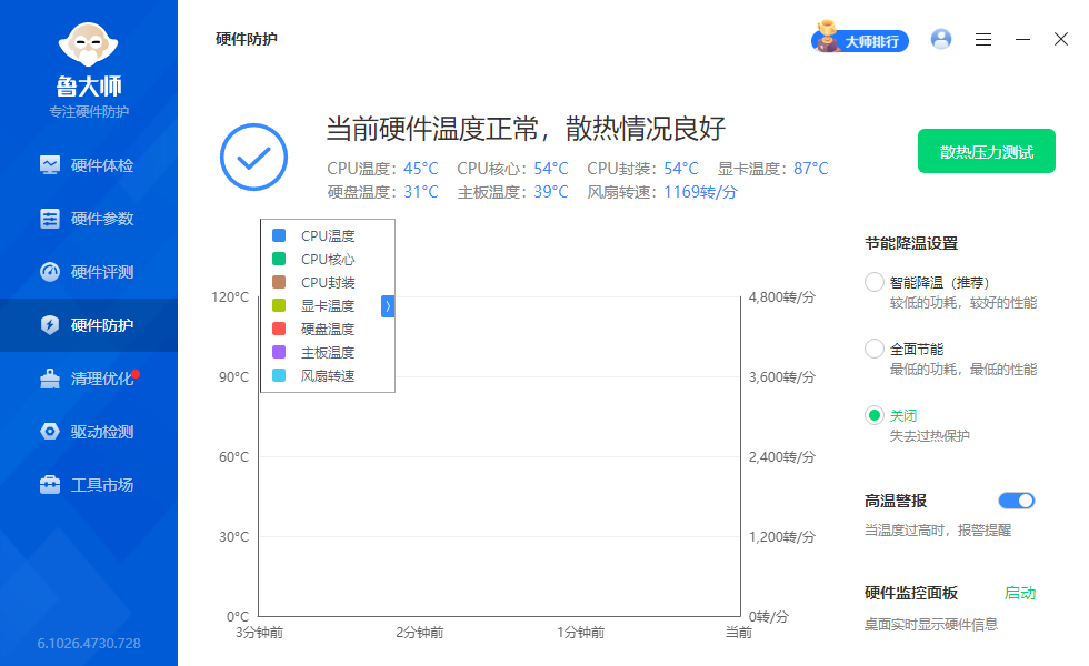 鲁大师 v6.1026.4730.728 精简单文件绿色版 退出自动清理注册表不留痕迹 截图