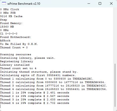 wPrime Benchmark v2.10 绿色版 经典的 CPU 多线程开方跑分与压测神器 截图