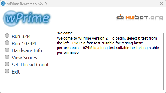 wPrime Benchmark v2.10 绿色版 经典的 CPU 多线程开方跑分与压测神器 截图