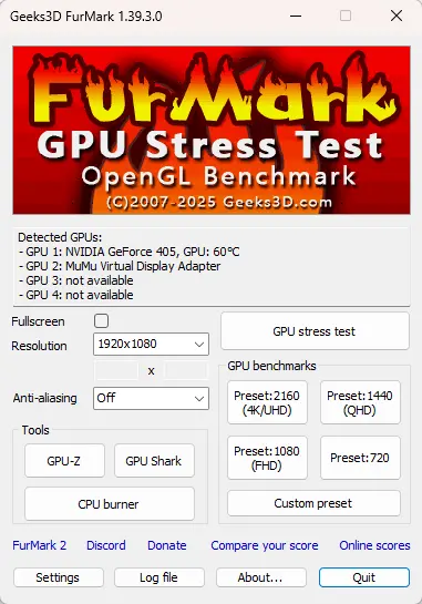 FurMark v1.39.3.0 官方版 - 显卡烤机测试终极神器(甜甜圈)【验机必看】 截图