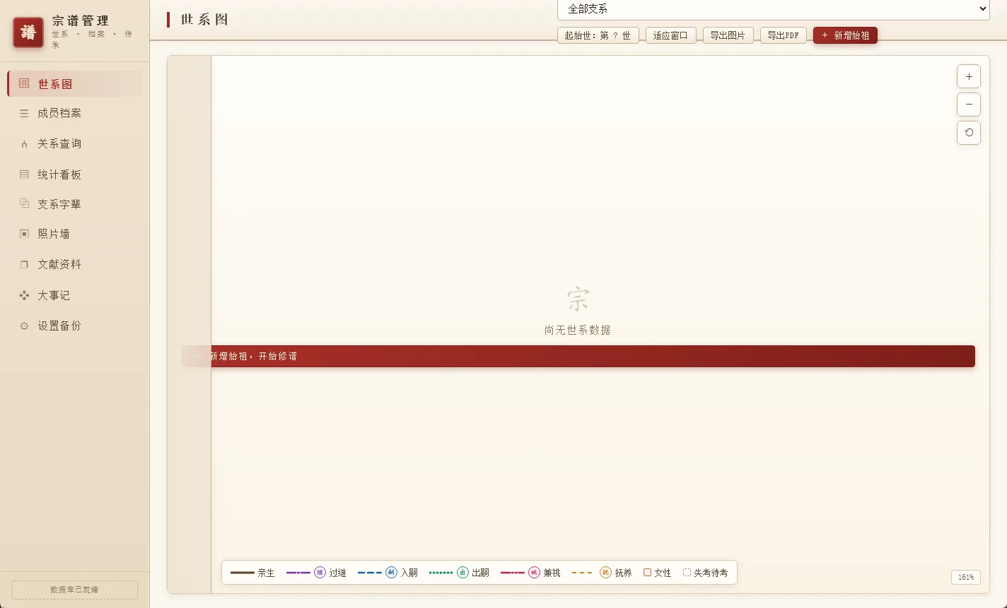 宗谱管理系统 绿色版 - 家族树电子修谱与血缘关系推演神器【世系图自动生成/字辈排派/Excel导入】 真实测试截图