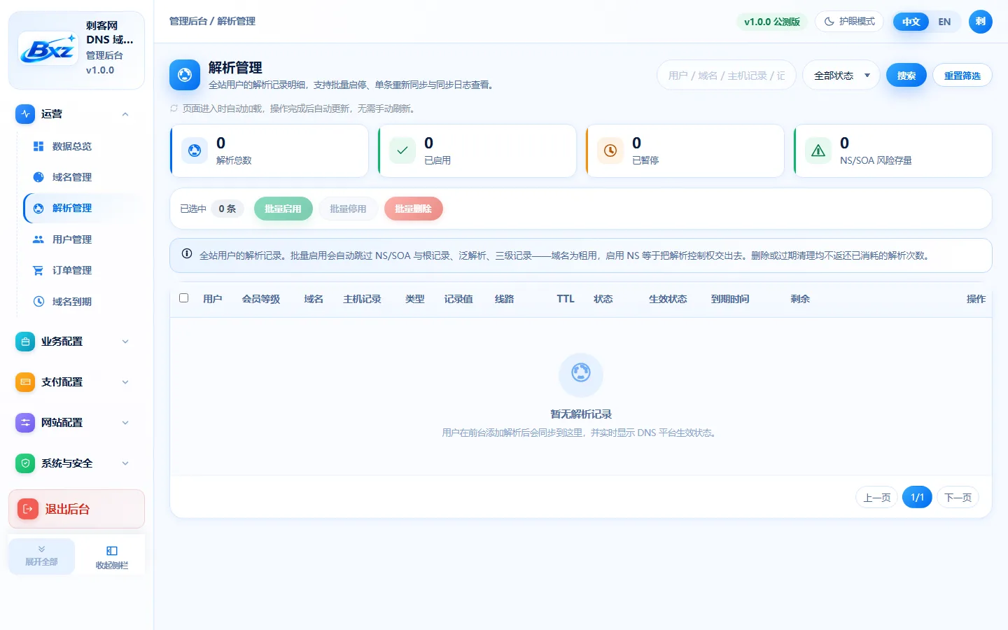 白小泽DNS域名分发系统 - 【管理后台】二级域名解析记录批量操作