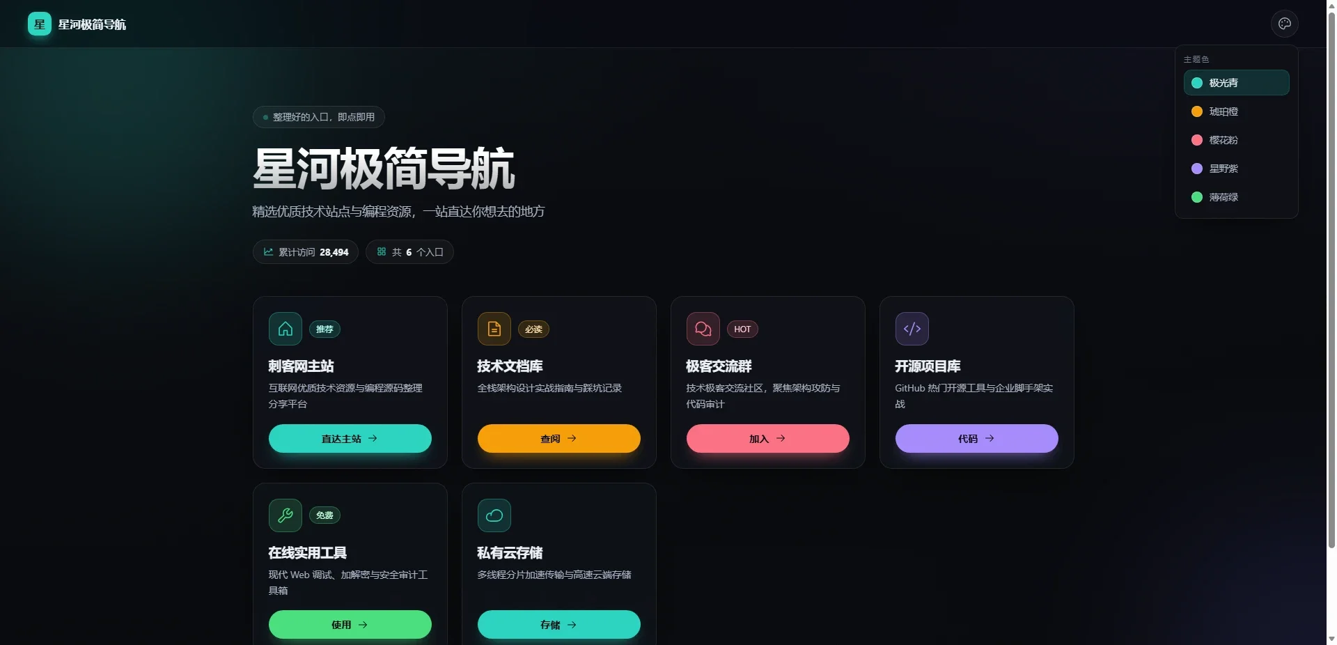 精美暗色玻璃拟态导航引导系统v1.0(PHP+SQLite+5套主题色+管理后台)纯净学习版